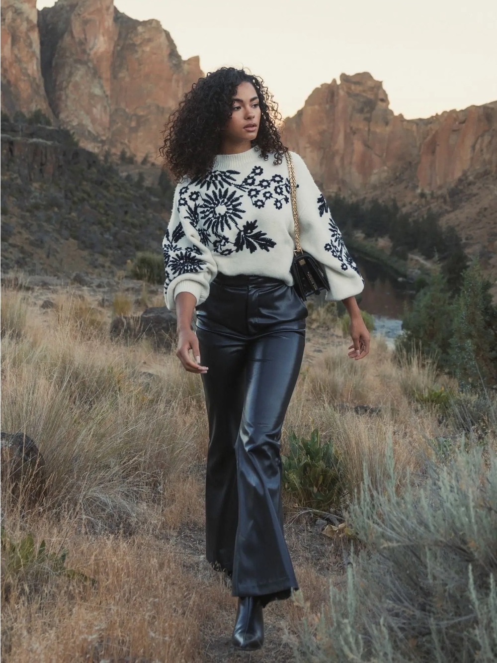 Mac Duggal Ballon Sleeve Cropped Mock Neck Knit Sweater - Picture 11 of 11